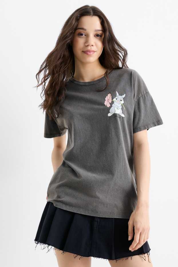 Dames - T-shirt - oversized - Bambi - donkergrijs-mélange