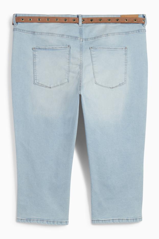 Dames - Capri jeans met riem - mid waist - lichtblauw