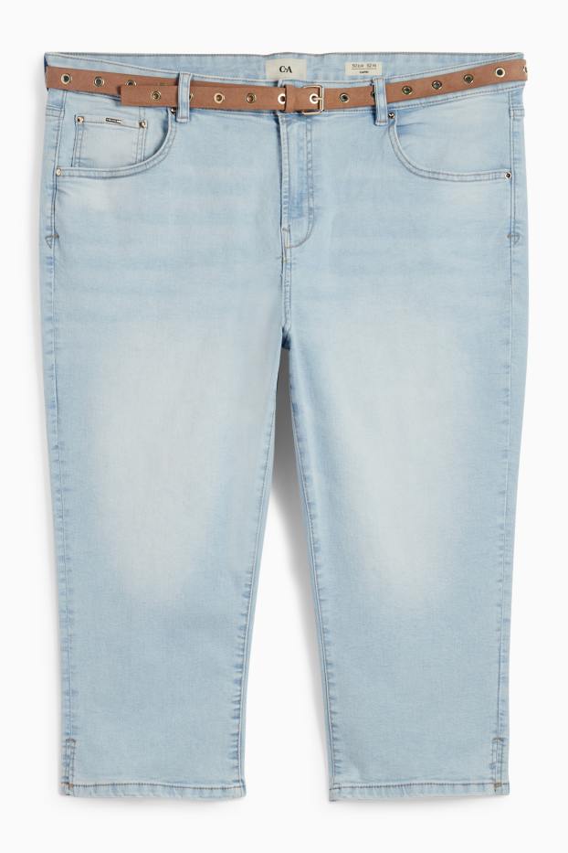 Dames - Capri jeans met riem - mid waist - lichtblauw