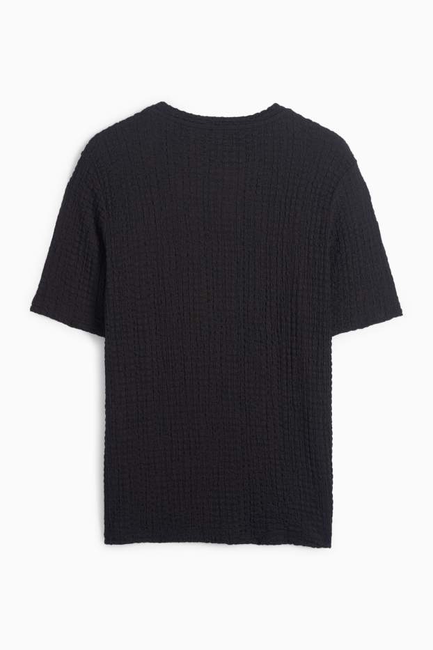 Damen - T-Shirt - Regular Fit - strukturiert - schwarz