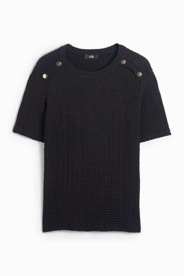 Damen - T-Shirt - Regular Fit - strukturiert - schwarz