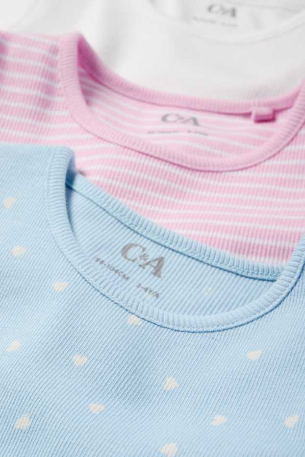 Niños: niñas - Pack de 3 - corazones - camisetas interiores - de canalé - rosa