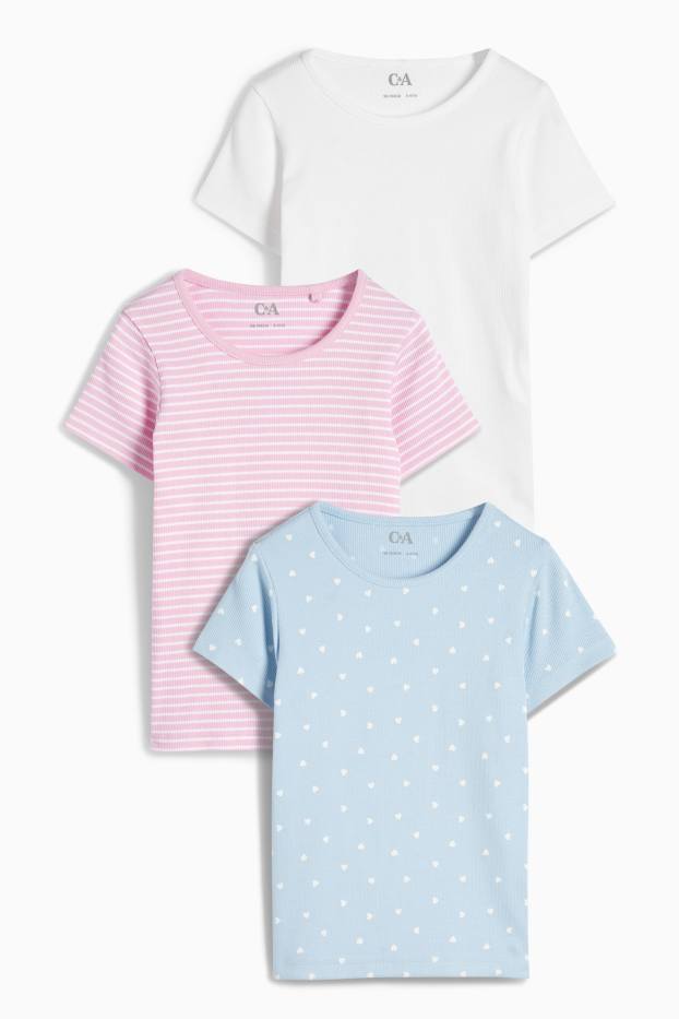 Niños: niñas - Pack de 3 - corazones - camisetas interiores - de canalé - rosa