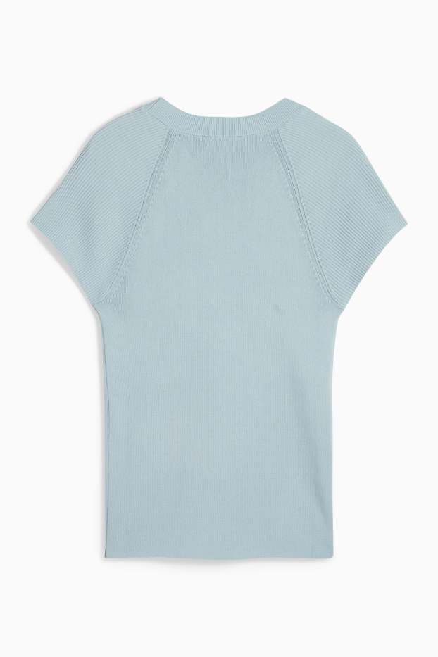 Femmes - Pull en maille - manches courtes - bleu clair