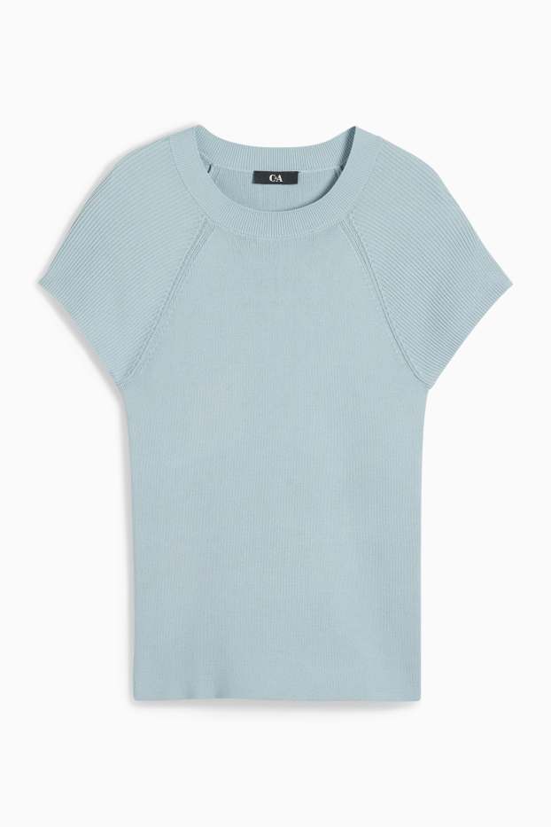 Femmes - Pull en maille - manches courtes - bleu clair