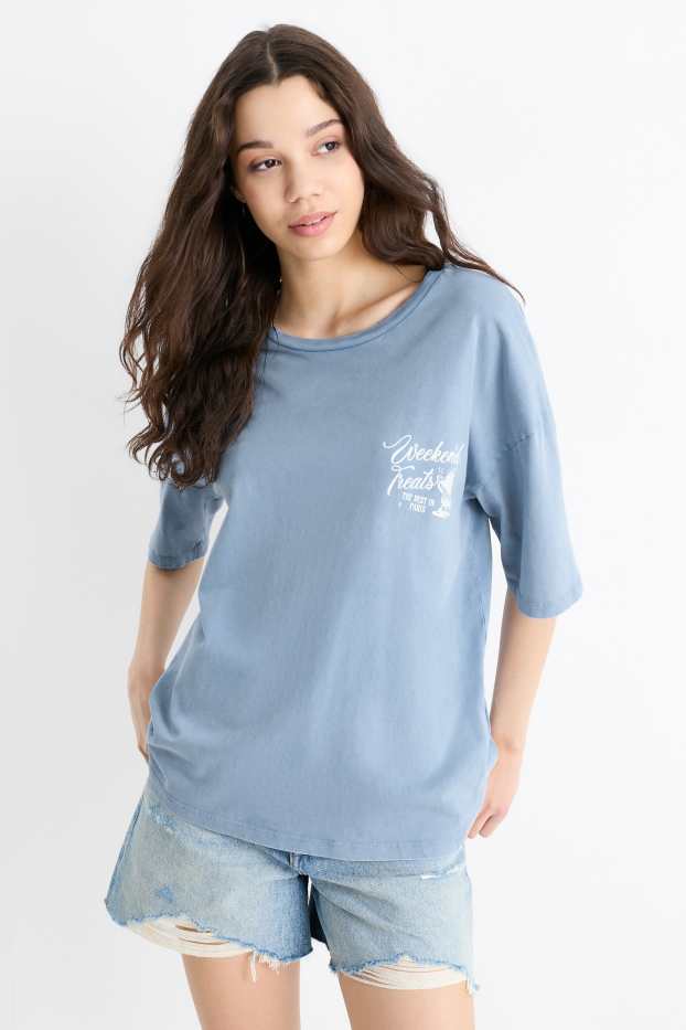 Dámské - Tričko - oversized - světle modrá