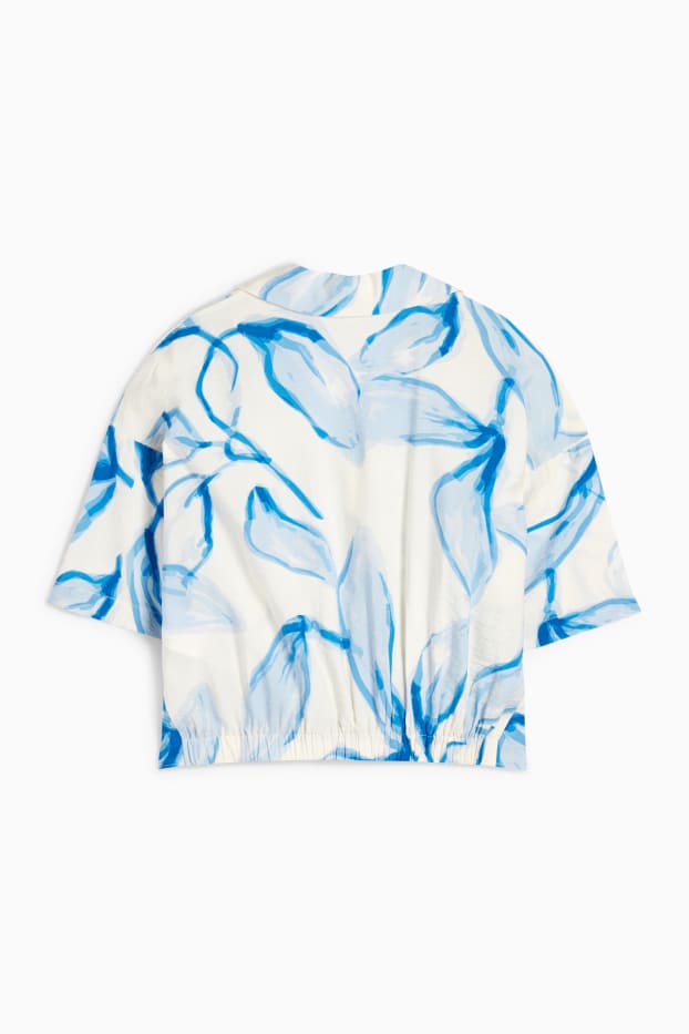 Damen - Bluse mit V-Ausschnitt - gemustert - weiss / hellblau