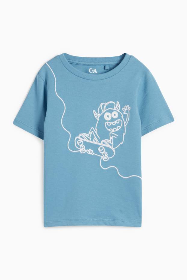 Kinderen: jongens - Monster op skateboard - T-shirt - blauw