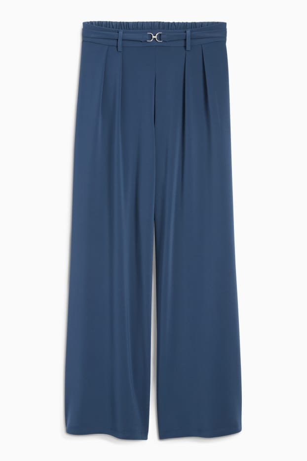 Women - Jersey trousers - high-rise waist - wide leg - dark blue