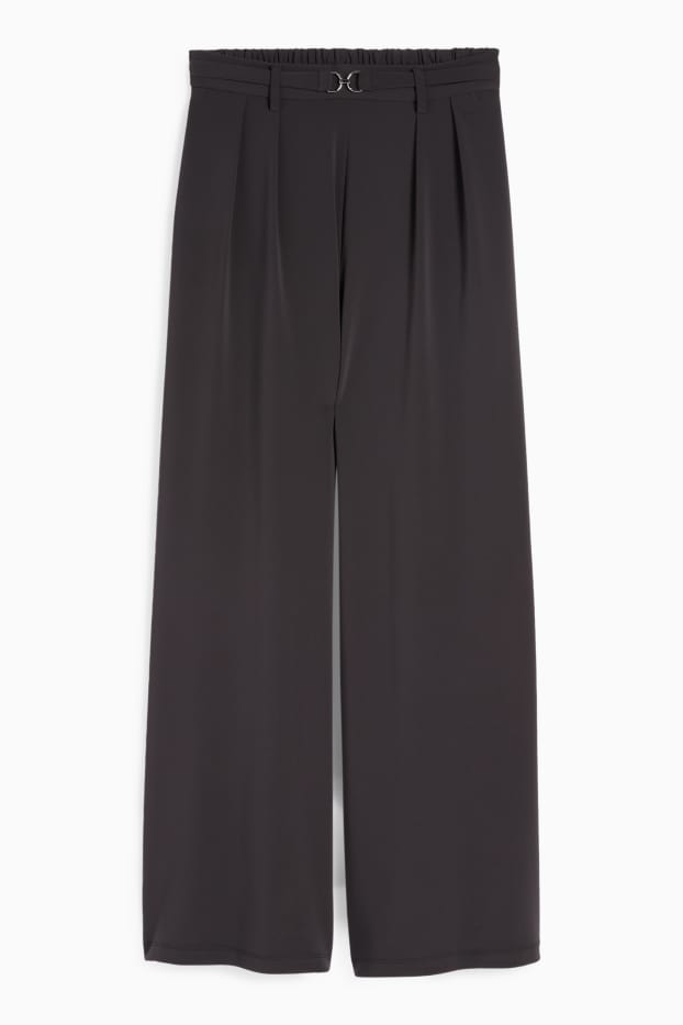 Dona - Pantalons de punt - high waist - wide leg - negre