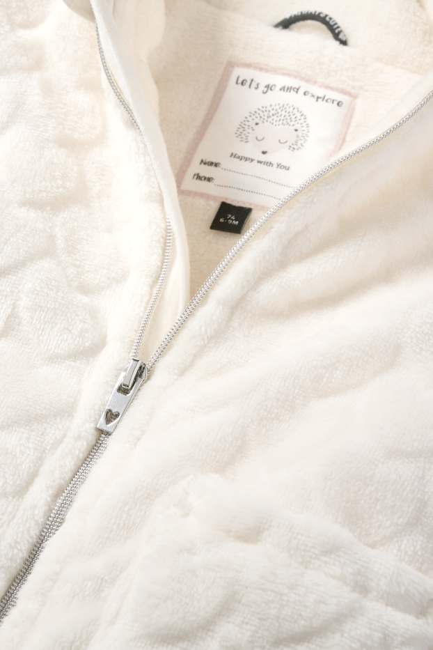 Baby: meisjes - Hartje - babyjas met capuchon - met structuur - crème wit