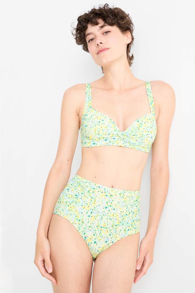 Damen - Bikini-Hose - High Waist - LYCRA® XTRA LIFE™ - geblümt - mintgrün