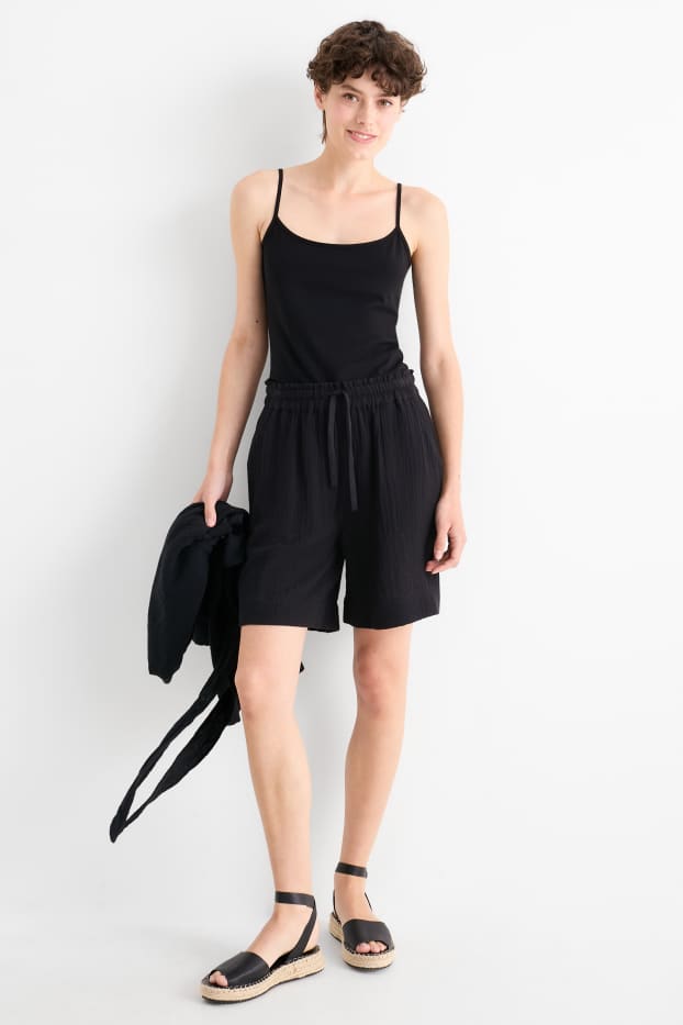 Women - Muslin shorts - high waist - black