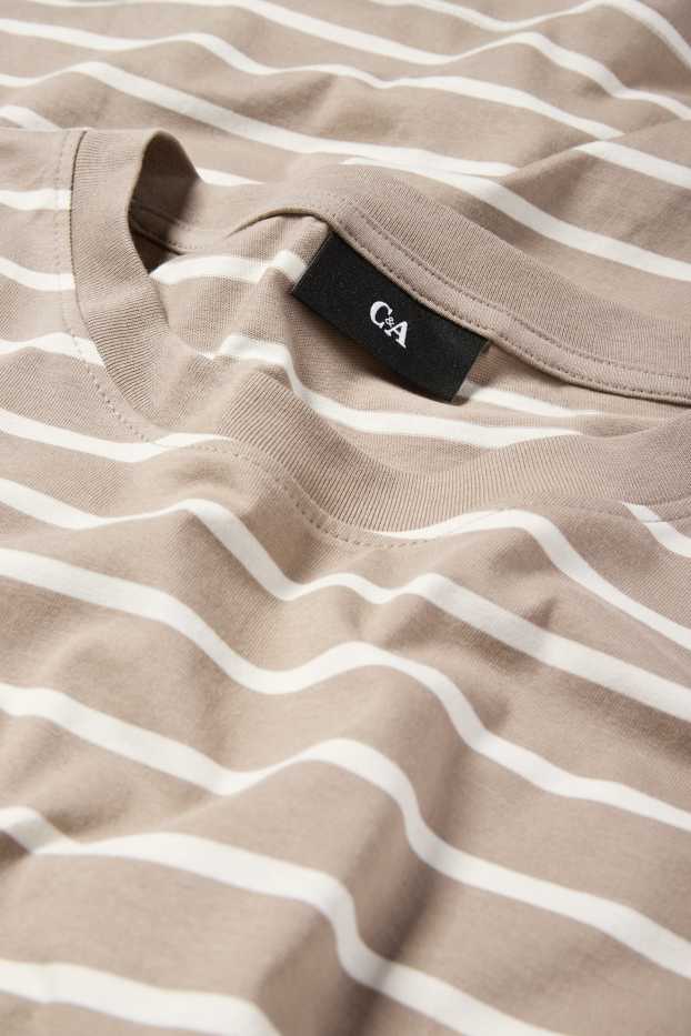 Heren - T-shirt - regular fit - gestreept - taupe