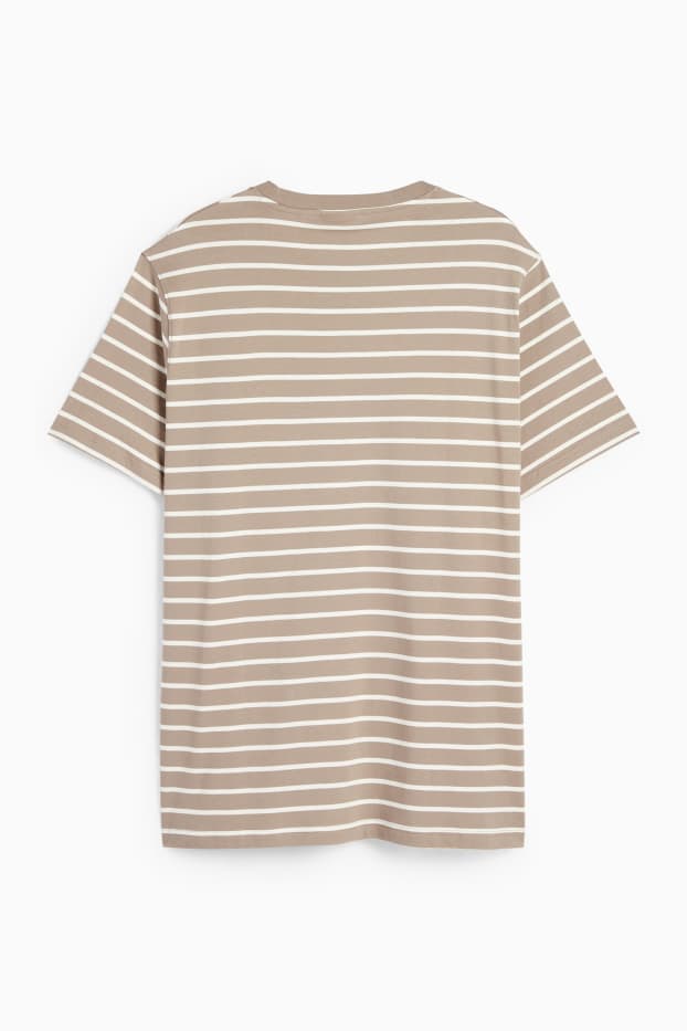 Heren - T-shirt - regular fit - gestreept - taupe