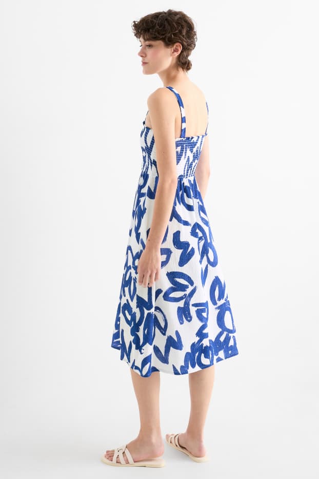 Dámské - Šaty fit & flare - se vzorem - strukturované - s nařasenou vrchní částí - modrá