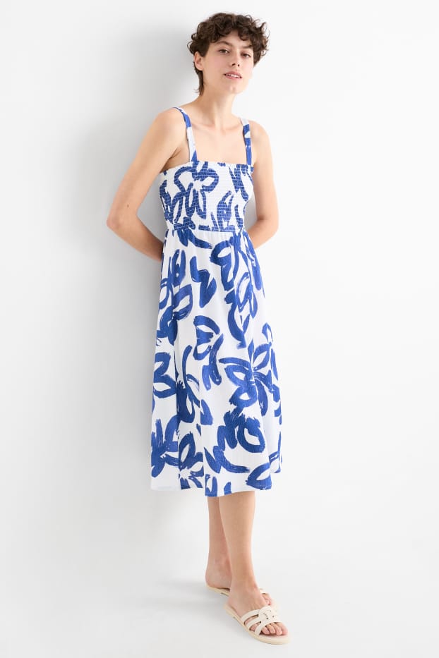 Dámské - Šaty fit & flare - se vzorem - strukturované - s nařasenou vrchní částí - modrá