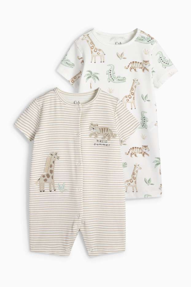Baby Jungen - Multipack 2er - Wildtiere - Baby-Schlafanzug - cremeweiss