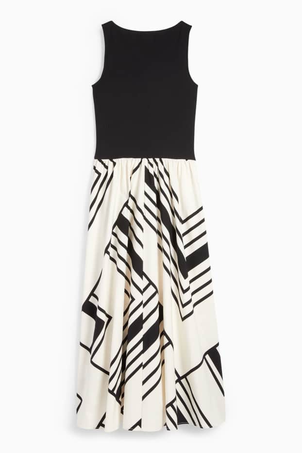 Women - Fit & flare dress - patterned - black / beige