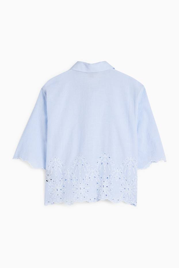 Damen - Bluse - Broderie Anglaise - hellblau