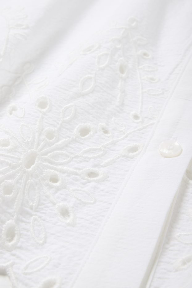 Damen - Bluse - Broderie Anglaise - weiss