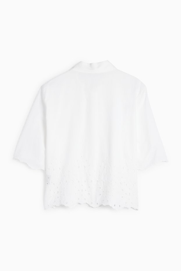 Damen - Bluse - Broderie Anglaise - weiss