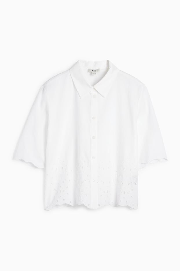 Damen - Bluse - Broderie Anglaise - weiss