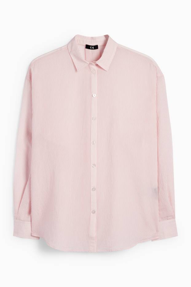 Dames - Blouse - gestreept - wit / roze