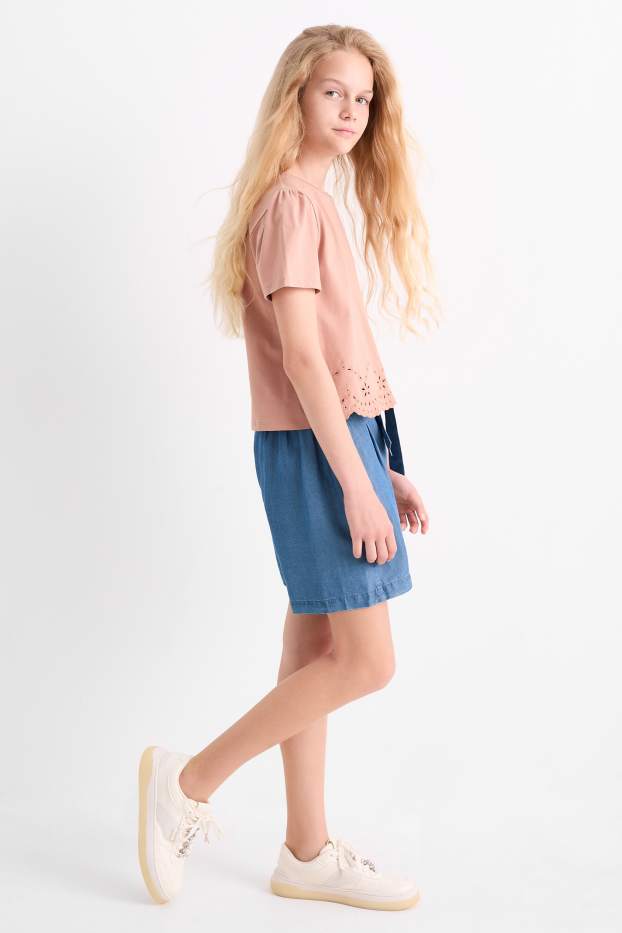 Kinderen: meisjes - Korte broek - jeanslook - jeansblauw