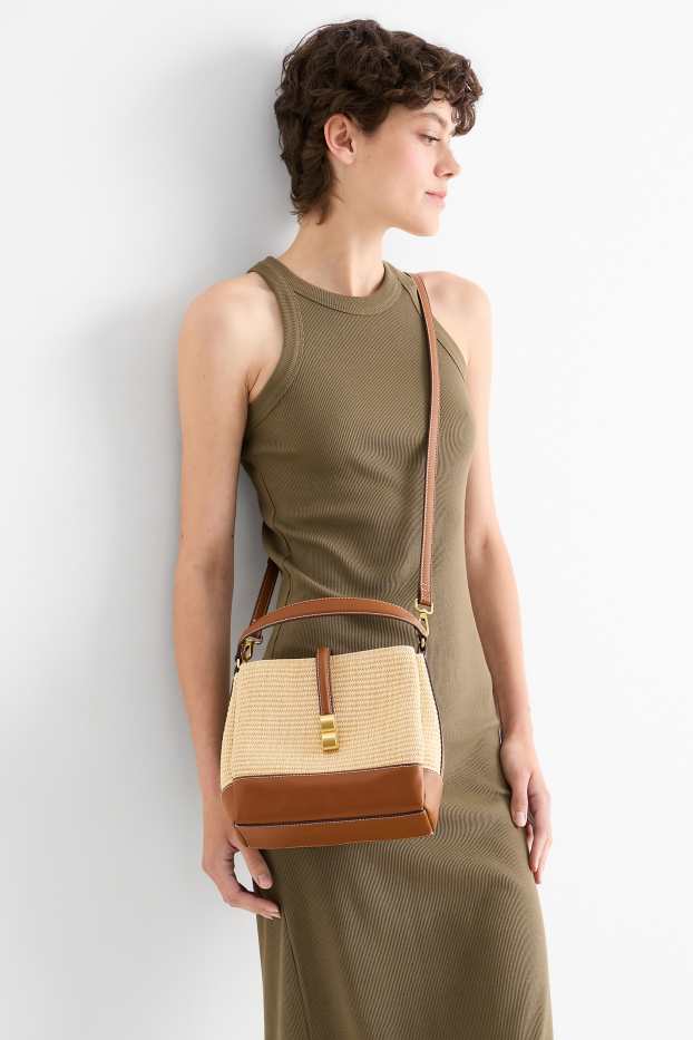 Femmes - Sac de paille à bandoulière amovible - marron