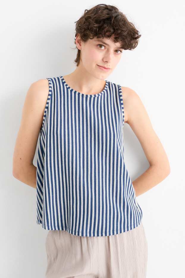 Dames - Top - gestreept - blauw / wit