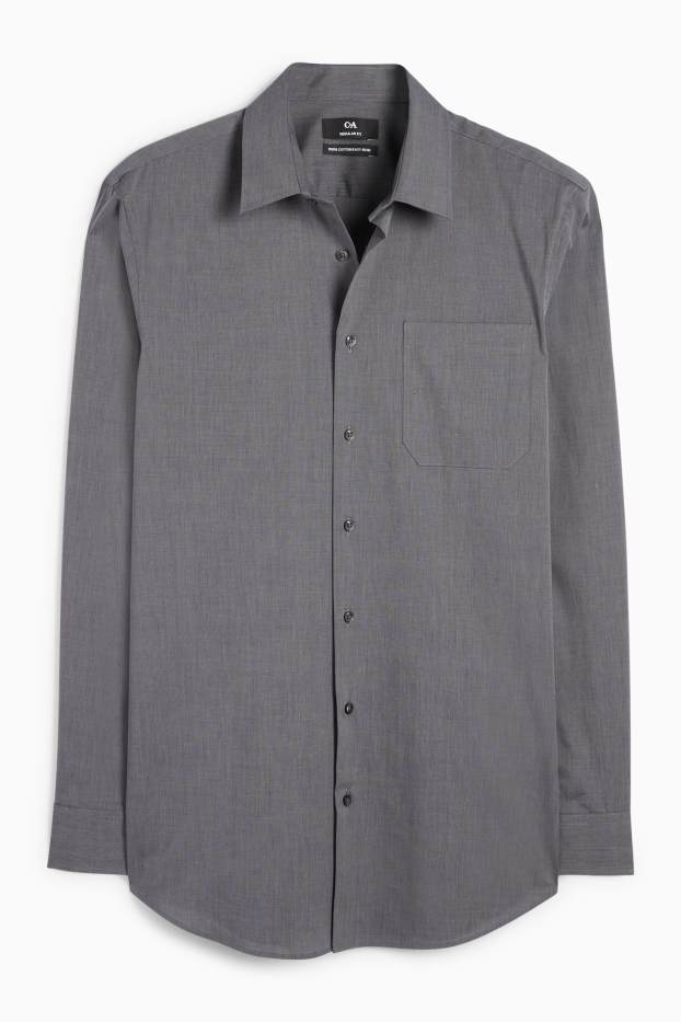 Uomo - Camicia business - regular fit - collo all'italiana - facile da stirare - grigio scuro