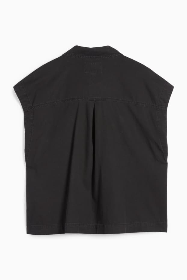 Dames - Blousetop van spijkerstof - zwart