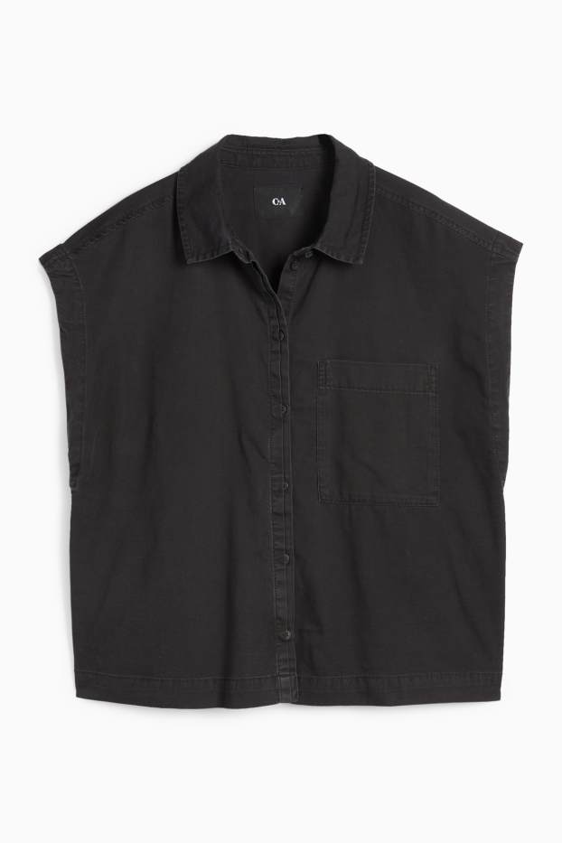 Dames - Blousetop van spijkerstof - zwart