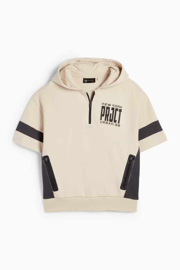 Kinder Buben - New York - Kurzarmshirt mit Kapuze - beige
