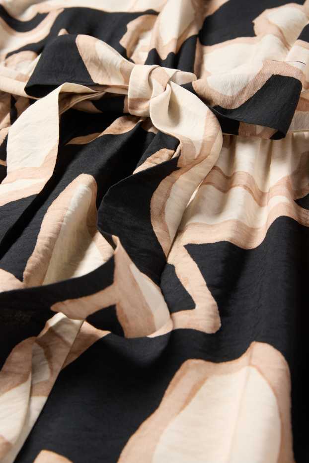 Damen - Fit & Flare Kleid - geblümt - schwarz / beige