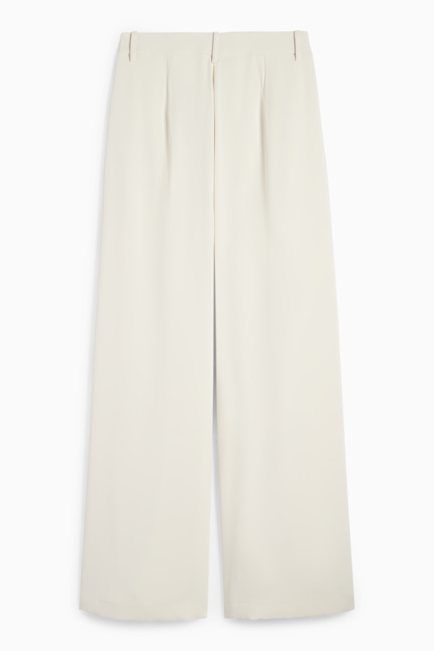Femei - Pantaloni de stofă - talie înaltă - wide leg - alb-crem