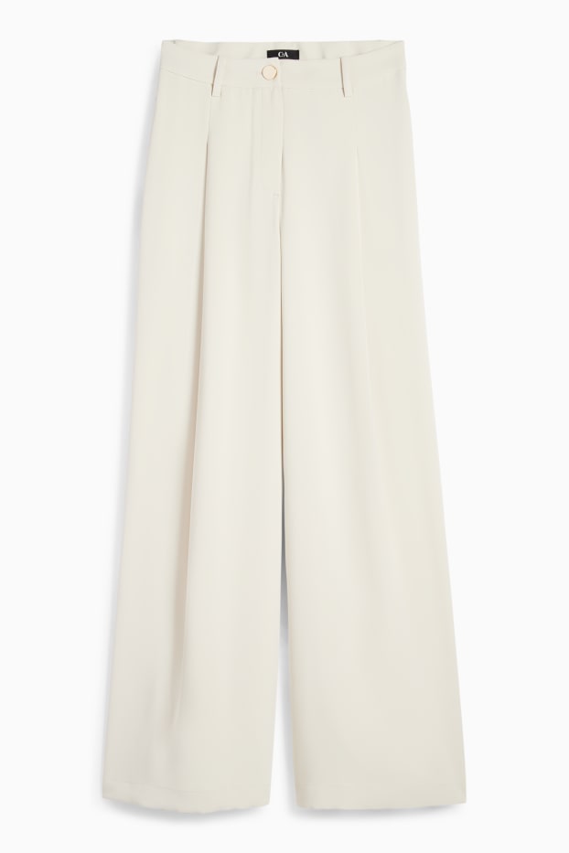 Femei - Pantaloni de stofă - talie înaltă - wide leg - alb-crem