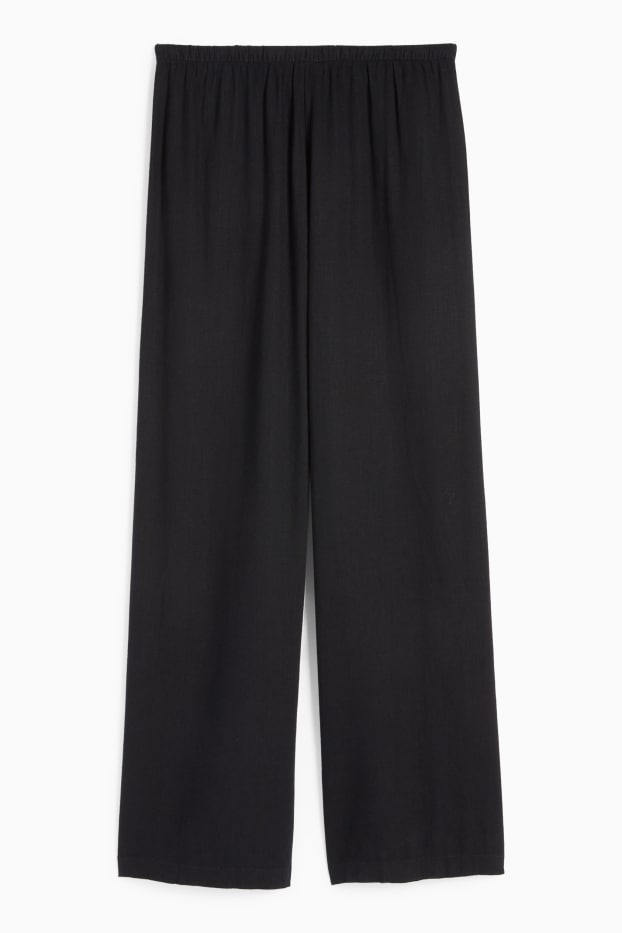 Women - Cloth trousers with linen content - mid-rise waist - wide leg - black