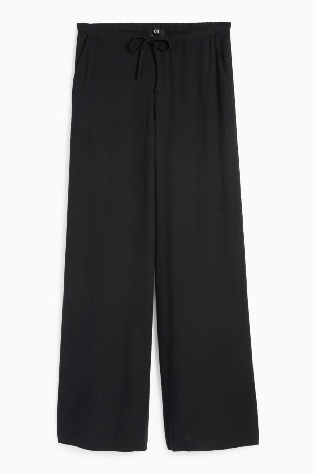 Women - Cloth trousers with linen content - mid-rise waist - wide leg - black