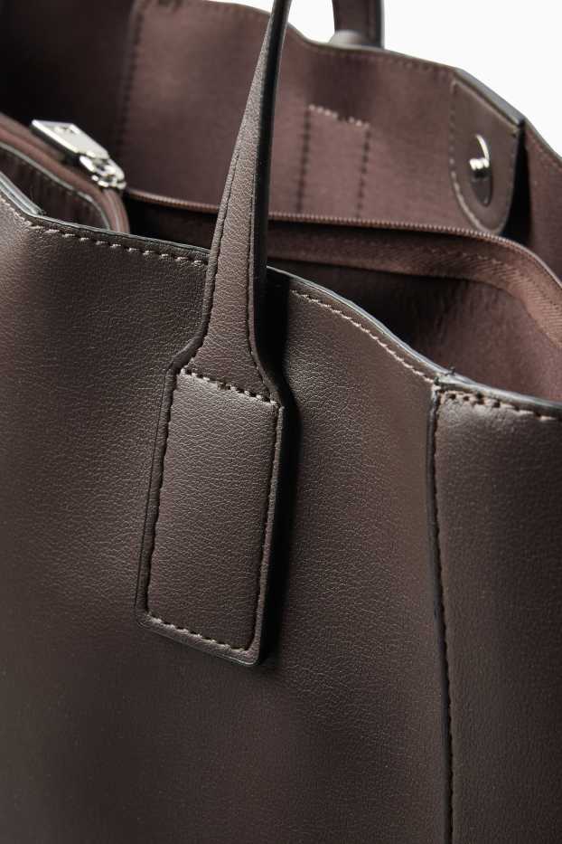 Dames - Grote shopper - imitatieleer - donkerbruin