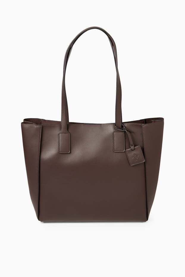 Dames - Grote shopper - imitatieleer - donkerbruin