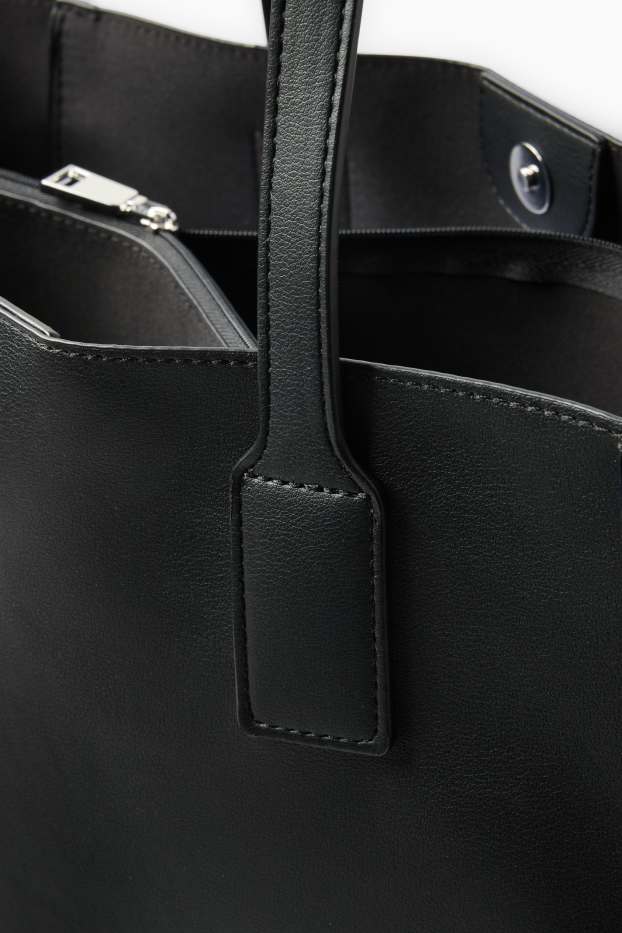 Dames - Grote shopper - imitatieleer - zwart