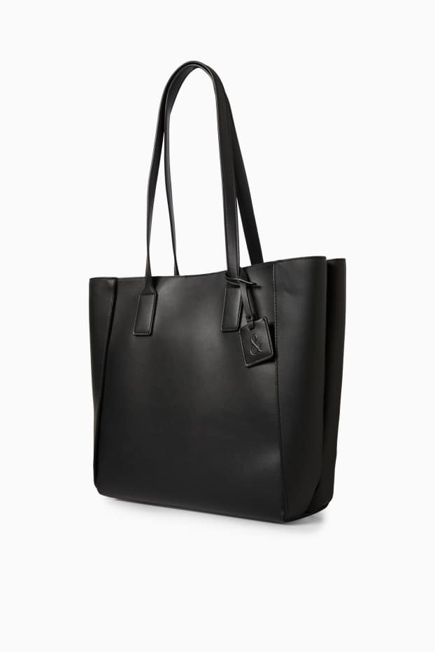 Dames - Grote shopper - imitatieleer - zwart
