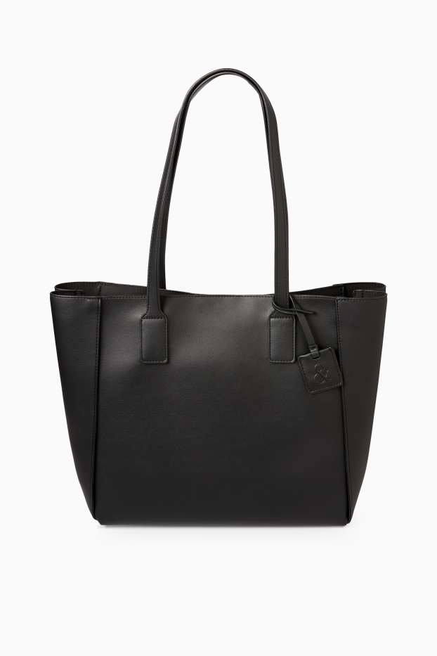 Dames - Grote shopper - imitatieleer - zwart
