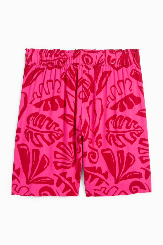 Dámské - Šortky - high waist - se vzorem - růžová