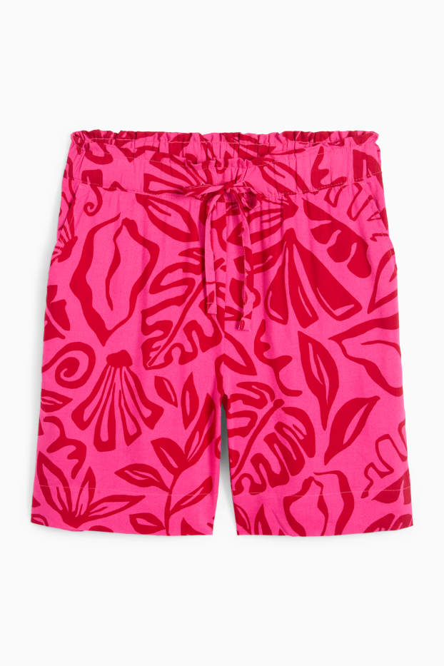 Dámské - Šortky - high waist - se vzorem - růžová