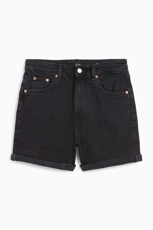 Femei - Pantaloni scurți mom fit - talie înaltă - negru