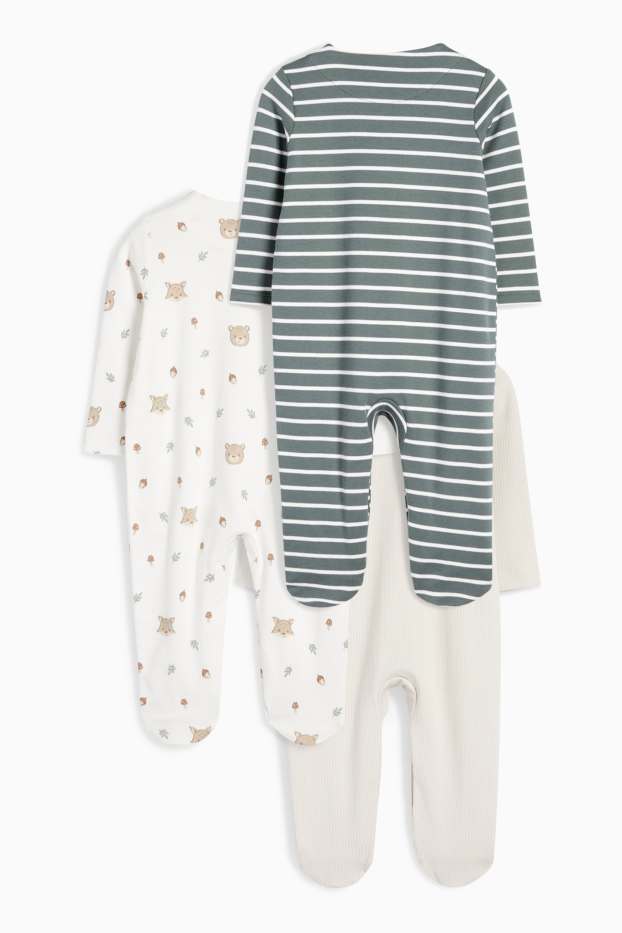 Unisexe - Lot de 3 - oursons - pyjamas bébé - gris clair