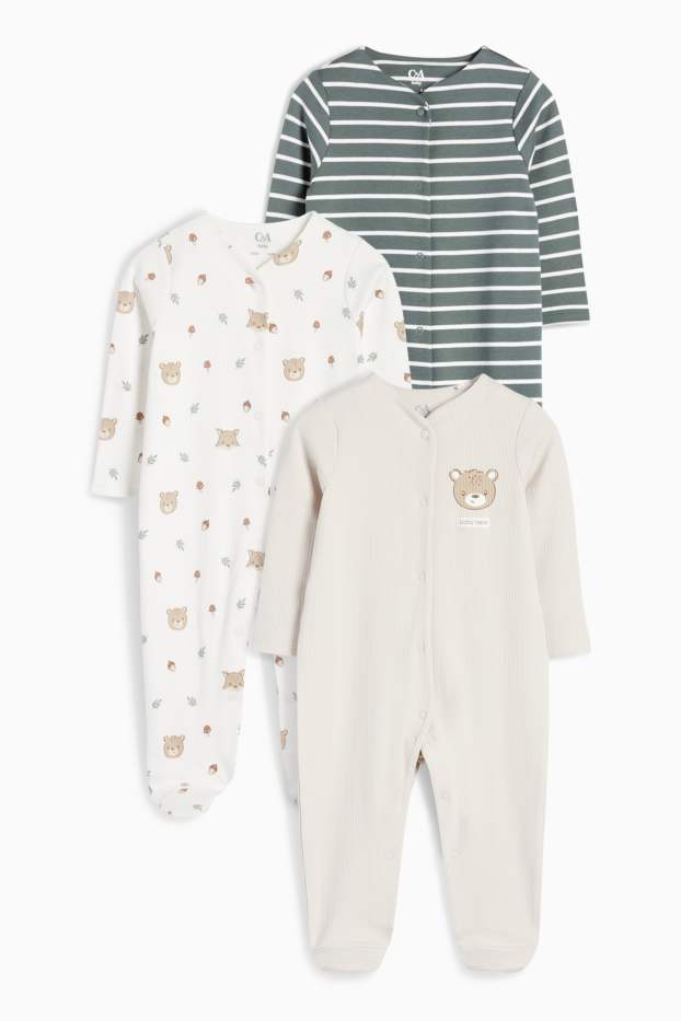 Unisex - Multipack of 3 - teddy bear - baby sleepsuit - light gray